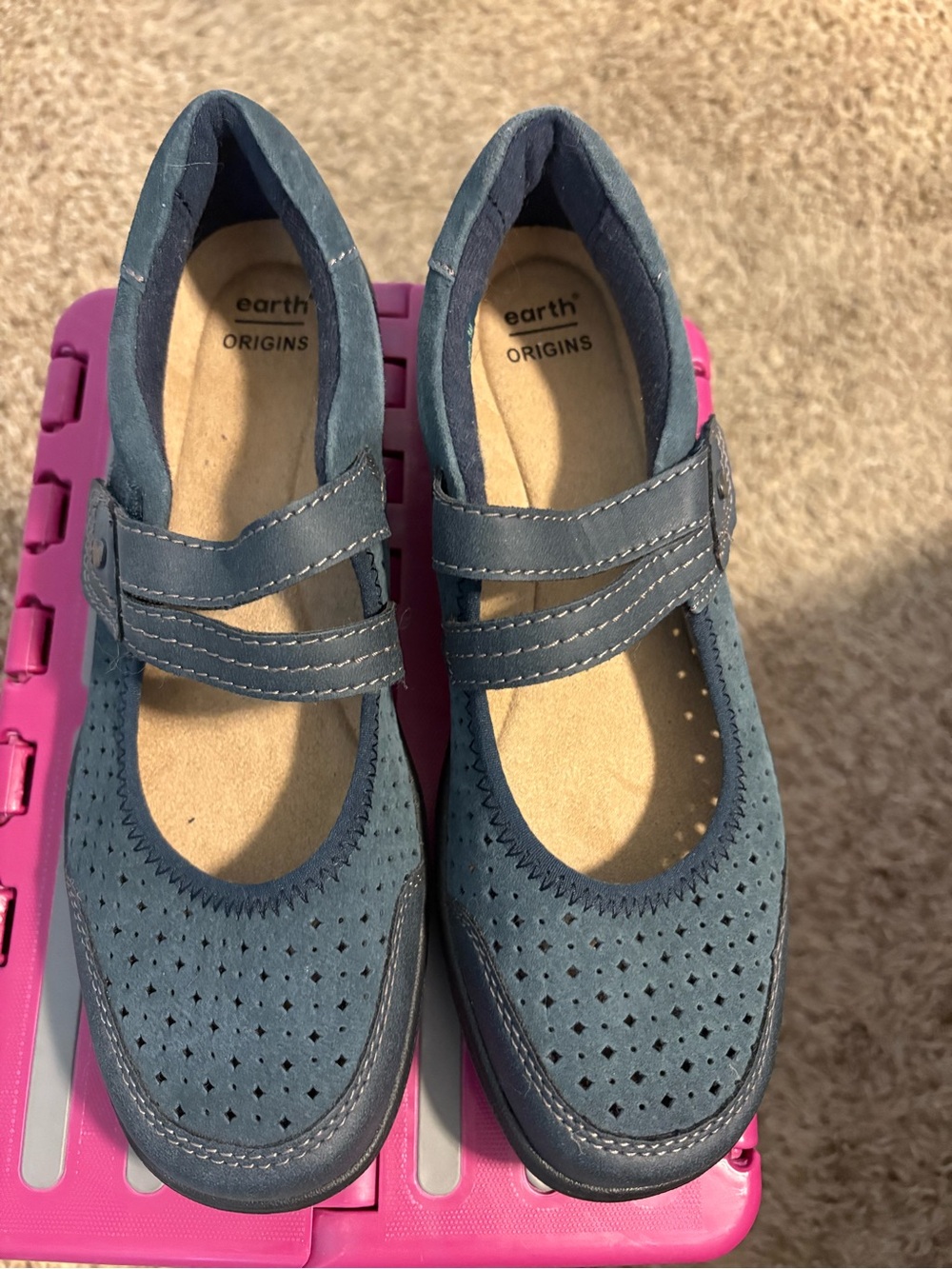 Earth Origins Navy Blue Mary Jane Perforated Comfort Flats